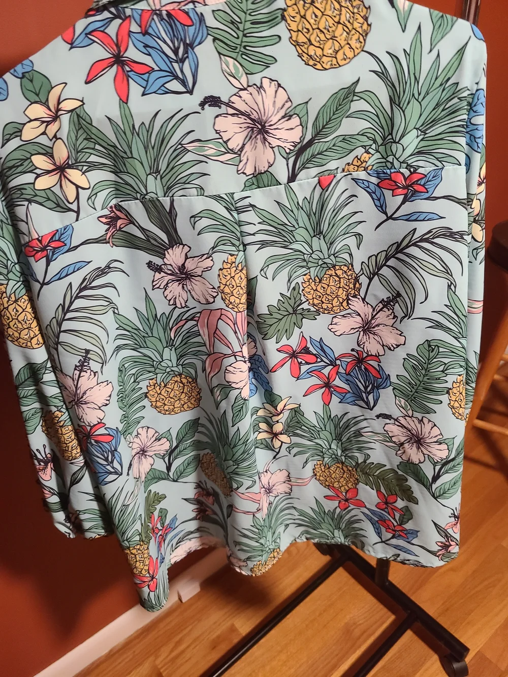 Button-Down Floral & Pineapple Print Shirt - Light Blue